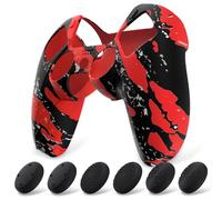 playvital Coque Protection pour ps5 Manette,Housse Silicone avec 6 Capuchon Joystick pour ps5 Grip Cover Skin Compatible avec Station de Charge-Rouge Éclaboussure,Pure Series