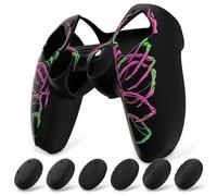 playvital Coque Protection pour ps5 Manette,Housse Silicone avec 6 Capuchon Joystick pour ps5 Grip Cover Skin Compatible avec Station de Charge-Sculpture Crâne Rose & Vert,Pure Series