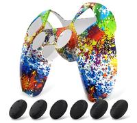 playvital Coque Protection pour ps5 Manette,Housse Silicone avec 6 Capuchon Joystick pour ps5 Grip Cover Skin Compatible avec Station de Charge-Éclaboussure Colorée,Pure Series