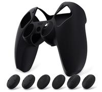 playvital Coque Protection pour ps5 Manette,Housse Silicone avec 6 Capuchon Joystick pour ps5 Grip Cover Skin Compatible avec Station de Charge-Noir,Pure Series
