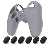 playvital Coque Protection pour ps5 Manette,Housse Silicone avec 6 Capuchon Joystick pour ps5 Grip Cover Skin Compatible avec Station de Charge-Gris,Pure Series