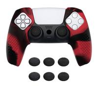 PlayVital Coque Protection pour ps5 Manette,Housse Silicone avec Capuchon Joystick pour ps5 Controller Cover Skin Antidérapante Compatible avec Station de Charge-Rouge & Noir