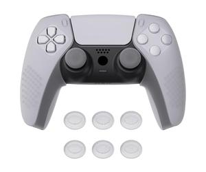 PlayVital Coque Protection pour ps5 Manette,Housse Silicone avec Capuchon Joystick pour ps5 Controller Cover Skin Antidérapante Compatible avec Station de Charge-Blanc Transparent