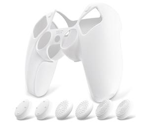 playvital Coque Protection pour ps5 Manette,Pure Series | Housse Silicone avec 6 Capuchon Joystick pour ps5 Grip Cover Skin Compatible avec Station de Charge-Blanc