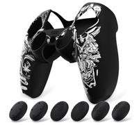 playvital Coque Protection pour ps5 Manette,Samouraï Prajna | Housse Silicone avec 6 Capuchon Joystick pour ps5 Grip Cover Skin Compatible avec Station de Charge-Blanc