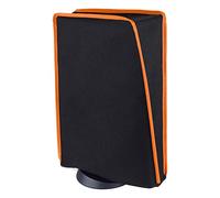 playvital Housse Anti-Poussière pour ps5 Accessoire Protection,Dust Cover pour ps5 Standard & Digital Console Cache-Poussière Nylon-Vertical,Noir & Orange Garniture