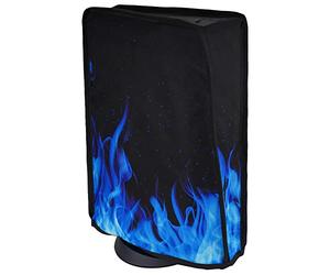 playvital Housse Anti-Poussière pour ps5 Accessoire Protection,Dust Cover pour ps5 Standard & Digital Console Cache-Poussière Nylon-Vertical,Flamme Bleue