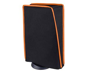 playvital Housse Anti-Poussière pour ps5 Accessoire Protection,Dust Cover pour ps5 Standard & Digital Console Cache-Poussière Nylon-Vertical,Noir & Orange Garniture