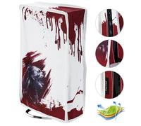 playvital Housse Anti-Poussière pour ps5 Slim Standard Console,Accessoire Protection pour ps5 Slim Cache-Poussière Nylon Dust Cover,Disc Edition-Vertical,Zombie de Sang