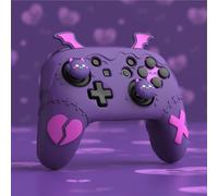 PlayVital Housse en silicone mignonne pour manette Nintendo Switch Pro avec 4 poignées et 2 autocollants - Gothic Imp Purple Aqua Blue