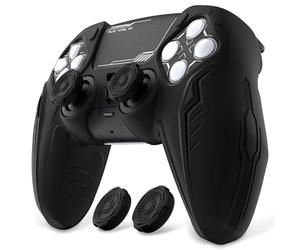 PlayVital pour ps5 Manette Coque Protection Accessoire avec Capuchon pour ps5 Controller Housse Silicone Cover Skin Compatible avec Station de Charge，Édition CyberMech-Noir