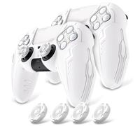 playvital pour ps5 Manette Coque Protection Accessoire,Blanc-2PCS | avec Capuchon pour ps5 Controller Housse Silicone Cover Skin Compatible avec Station de Charge,Édition CyberMech
