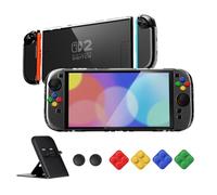 playvital pour Switch 2 Coque avec Cover Grip pour Joycon,Coque Protection Dockable pour Nintendo Switch 2 Support & Capuchon Joystick & Caps Boutons-Transparent