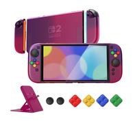 playvital pour Switch 2 Coque avec Cover Grip pour Joycon,Coque Protection Dockable pour Nintendo Switch 2 Support & Capuchon Joystick & Caps Boutons-Rose Rouge Translucide Dégradé