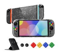 playvital pour Switch 2 Coque avec Cover Grip pour Joycon,Coque Protection Dockable pour Nintendo Switch 2 Support & Capuchon Joystick & Caps Boutons-Argent Clair Glitter