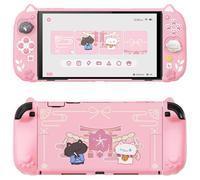 playvital pour Switch 2 Coque avec Joycon Grips Cover Silicone & Capuchon Joysitck & Support pour Nintendo Switch 2 Console Accessoire Protection Étuis Housse Dockable-Rose,Chaton Cerisiers