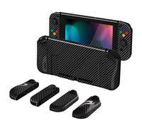PlayVital Protection Accessoires pour Switch Coque,Étui Housse avec Capuchon pour Nintendo Switch et Protecteur d'Écran & AlterGrips Boutons-Fibre Carbone Graphite