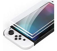 playvital Protection d'Écran pour Switch OLED,2 PCS Verre Trempé Film Protecteur pour Nintendo Switch OLED avec Bordure,Anti-Rayure/Anti-Empreintes Digitales/Incassable/sans Bulles-Blanche