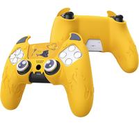PlayVital Protection Manette pour ps5 Coque Housse Silicone avec Capuchon pour ps5 Joystick Grip et Sticker Pavé Tactile,Cover Skin Compatible avec Station de Charge,Cute Demon-Jaune