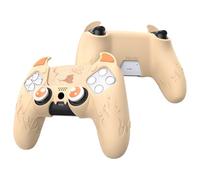 PlayVital Protection Manette pour ps5 Coque Housse Silicone avec Capuchon pour ps5 Joystick Grip et Sticker Pavé Tactile,Cover Skin Compatible avec Station de Charge,Cute Demon-Orange