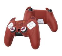 PlayVital Protection Manette pour ps5 Coque Housse Silicone avec Capuchon pour ps5 Joystick Grip et Sticker Pavé Tactile,Cover Skin Compatible avec Station de Charge,Cute Demon-Rouge