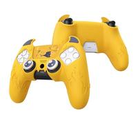 PlayVital Protection Manette pour ps5 Coque Housse Silicone avec Capuchon pour ps5 Joystick Grip et Sticker Pavé Tactile,Cover Skin Compatible avec Station de Charge,Cute Demon-Jaune
