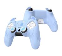 playvital Protection Manette pour ps5 Coque Housse Silicone avec Capuchon pour ps5 Joystick Grip et Sticker Pavé Tactile,Cover Skin Compatible avec Station de Charge,Cute Demon-Bleu