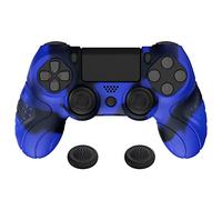 playvital Protection pour ps4 Coque Manette,Housse Silicone avec Capuchon Joystick pour ps4 Slim Pro Controller Skin Cover-Bleu & Noir,Guardian Edition