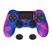 playvital Protection pour ps4 Coque Manette,Housse Silicone avec Capuchon Joystick pour ps4 Slim Pro Controller Skin Cover-Rose & Violet & Bleu,Guardian Edition