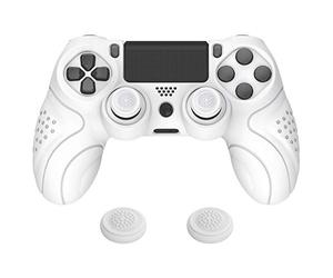 playvital Protection pour ps4 Coque Manette,Housse Silicone avec Capuchon Joystick pour ps4 Slim Pro Controller Skin Cover-Blanc,Guardian Edition