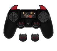 PlayVital Protection pour ps4 Manette avec Capuchon Joystick,Housse Silicone pour ps4 Slim Pro Controller Skin Cover avec Thumbsticks Caps-Noir,Édition Démon