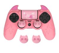 playvital Protection pour ps4 Manette avec Capuchon Joystick,Rose | Housse Silicone pour ps4 Slim Pro Controller Skin Cover avec Thumbsticks Caps-Édition Démon
