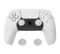 PlayVital Protection pour ps5 Coque Manette,Housse Silicone avec Capuchon pour ps5 Grips Joystick Controller Cover Skin Compatible avec Station de Charge,Édition Méca-Blanc