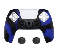 PlayVital Protection pour ps5 Coque Manette,Housse Silicone avec Capuchon pour ps5 Grips Joystick Controller Cover Skin Compatible avec Station de Charge,Édition Méca-Bleu & Noir