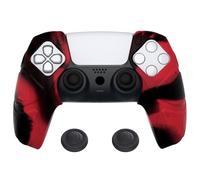 PlayVital Protection pour ps5 Coque Manette,Housse Silicone avec Capuchon pour ps5 Grips Joystick Controller Cover Skin Compatible avec Station de Charge,Édition Méca-Rouge & Noir