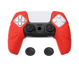 PlayVital Protection pour ps5 Coque Manette,Housse Silicone avec Capuchon pour ps5 Grips Joystick Controller Cover Skin Compatible avec Station de Charge,Édition Méca-Rouge Passion
