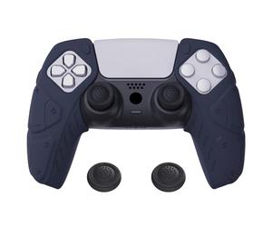 PlayVital Protection pour ps5 Coque Manette,Housse Silicone avec Capuchon pour ps5 Grips Joystick Controller Cover Skin Compatible avec Station de Charge,Édition Méca-Nuit Bleue