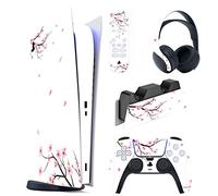PlayVital Sticker Skin pour ps5 Manette Autocollant Protection pour ps5 Controller,Habillages Accessoire pour Digital Console&Casque&Station de Charge&Télécommande Média-Fleurs de Cerisier Tombe