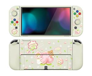 playvital ZealProtect Coque de Protection Souple pour Nintendo Switch OLED avec Capuchons pour Pouce et Boutons ABXY Direction Pêches d'été