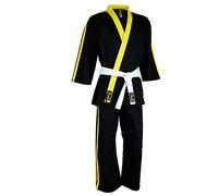 Playwell Arts Martiaux RayéÉquipe Free Style Demo / Club Uniforme - Noir (avec 2 Rayures Jaune Ensemble) - - Noir, 6/190cm