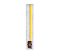 Playwell Ceinture d'arts martiaux en coton blanc avec rayures colorées - (karaté, judo taekwondo), Ceinture blanche avec rayures jaunes, 250cm