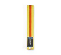 Playwell Ceinture d'arts martiaux en coton coloré avec différentes bandes de couleur - (karaté, judo taekwondo), Ceinture jaune avec rayures oranges, 220cm