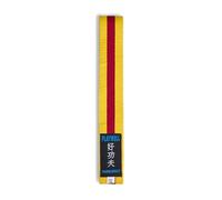 Playwell Ceinture d'arts martiaux en coton coloré avec différentes bandes de couleur - (karaté, judo taekwondo), Ceinture jaune avec rayures rouges, 220cm