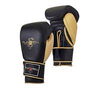 Playwell Gants de boxe Premium Pro en cuir véritable « Champion » Noir/doré