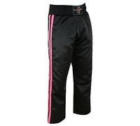 Playwell Pantalon d'entraînement pour femme en satin noir avec 2 rayures roses