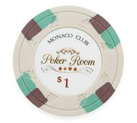 Playzaic Monaco Club Premium Lot de 50 jetons de poker en argile lourde de 13,5 g avec dénominations pour Texas Holdem, Blackjack - Accessoires de jeux de paris (1 $ blanc)