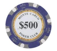 Playzaic Monte Carlo Premium Lot de 50 jetons de poker en argile lourde de 13,5 g avec dénominations pour Texas Holdem, Blackjack - Accessoires de jeux de paris (500 $ violet)