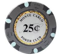 Playzaic Monte Carlo Premium Lot de 50 jetons de poker en argile lourde de 13,5 g avec dénominations pour Texas Holdem, Blackjack - Accessoires de jeux de paris (0,25 $ gris)