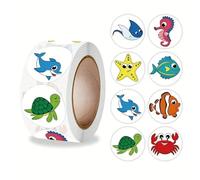 PLAYZOCO Stickers Poissons et Animaux Aquatiques pour Enfants en Rouleau - 500 Décalcomanies de 2,5 cm