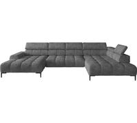 Plaza Canapé d'angle en U, côté droit | Fonctionnel Fonction sommeil confortable Appuie-têtes réglables Assise Système de ressorts ondulés Mousse haute résilience 385x216 cm | Gris foncé
